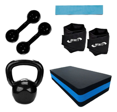 Kit Kettlebell,tornozeleira 3kg, Halter 3kg, Mini Band, Step