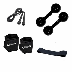 Kit Aeróbico -Mini Band +Caneleira 3Kg + Corda + Halter 2Kg