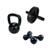 KIT TREINO KETTLEBELL 4KG + PAR HALTER 2KG + RODA ABDOMINAL