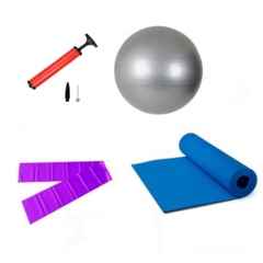 Kit Pilates Tapete 1,20mt + Faixa Elástica Média + Bomba + Bola Suiça 55