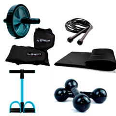 Kit Aeróbico Caneleira de 2kg + Halter de 2kg + Colchonete + Roda +Extensor + Corda