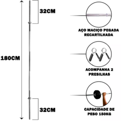 KIT 6 BARRAS MACIÇAS 1,80M CROMADAS COM PRESILHAS - comprar online