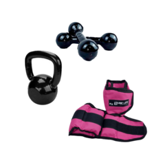 Kit Par Caneleira 5 Kg + Par Halter 5 Kg + Kettlebell Emborrachado 6 Kg