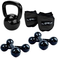 Kit - Kettlebel 6kg + Par Halter 3kg e 4kg + Caneleira 4kg