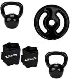 Kit Aeróbico Anilha + 2 Kettlebell 08 Kg + Par De Caneleira