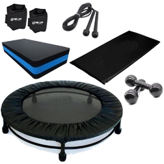 Kit Aeróbico Mini Jump+halter 2kg+corda+caneleira3+step+capa + Colchonete