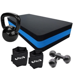 Kit Funcional Halter 4kg + Caneleira 3 Kg + Step 60cm + Kettlebell 6 kg