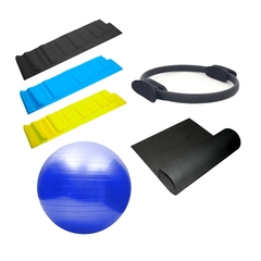 Kit Yoga Pilates Funcional Anel Tapete E Bola Suíça Cor:Preto