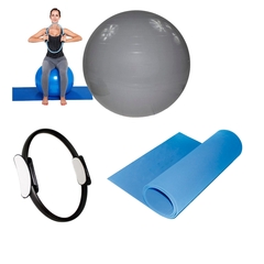 Kit Conforto Pilates Yoga C/ Bola Suiça 75cm + Anel +Tapete