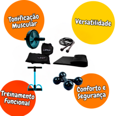 Kit Funcional Completo C/ 6 Itens :- caneleira de 3kg + halter de 1kg + colchonete + Roda + Extensor + Corda - comprar online