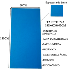 Tapete Em Eva Mat Para Yoga Pilates 180 X 60 Cm X 5mm Cor:Azul na internet