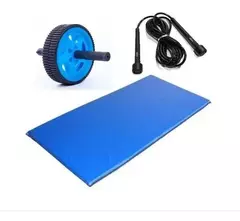 Kit Funcional Colchonete + Roda + Corda Cor:Azul