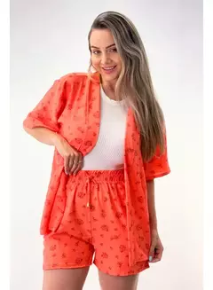 Conjunto Feminino Kimono e Short de Tecido Estampado - CR4 Têxtil