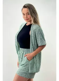 Conjunto Feminino Kimono e Short de Tecido Estampado