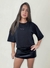 t-shirt cropped basica manga 3/4 algodão preta