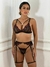 Conjunto Lingerie Trio Luxo Com Cinta Liga De Renda Sensual com Pingente Coração Elegante