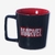 Caneça preta com interior vermelho e logo da Marvel em destaque.