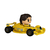 Figura de um boneco Funko Pop do Ayrton Senna, pilotando um carro de corrida Lotus amarelo.