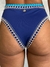 Calcinha Hot Pants de Crochê Azul com detalhe em crochê na cintura e nas laterais, ideal para compor looks de verão.