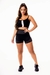 Feminino Short Preto Cintura Alta e Cropped Alcinha com Detalhes em Tela Dry Fit Academia Conjunto Fitness | REF: CSV4