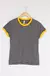 camiseta feminina ringer listrada preto e amarelo