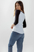 camiseta raglan feminina manga 3/4 cores branco e preto