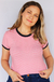 camiseta feminina ringer listrada rosa e preto