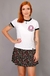 camiseta feminina ringer com estampa de gato e donut