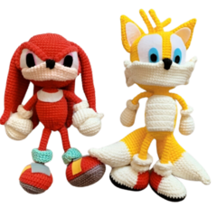 Veja de perto o detalhe e a qualidade do boneco Knuckles junto com o Tails, ideal para enriquecer qualquer coleção de Sonic.