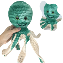 Conheça o polvo em amigurumi, um brinquedo de crochê com olhos expressivos e sorriso encantador, perfeito para brincar e decorar.