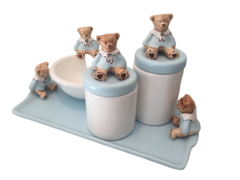 Kit Higiene Ceramica Urso Azul