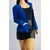 Blazer azul feminino com bolsos TAM P