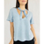 blusa azul laço pescoço feminina mob TAM P