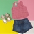 Conjunto blusa rosé e short jeans