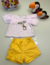 Conjunto batinha e short jeans amarelo - comprar online