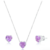 CONJUNTO CORAÇÃO CRISTAL ROXO| Ródio Branco