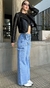 Wide leg jean cargo con tiras - comprar online