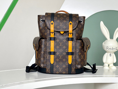 Mochila Louis Vuitton monogram e detalhes em amarelo