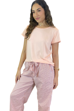 Imagem do PIJAMA LARA CALCA ALFAIATARIA E BLUSA VISCO COM MANGA - LISTRADO - 22318