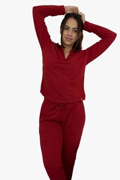 PIJAMA DECOTE V COM DETALHE DE GOLA E CALÇA SLIM - 12313 - loja online