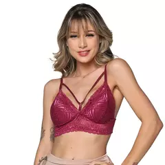 Sutiã Rendado com Bojo e Strappy Decote Lingerie Sexy Sensual Roupa Íntima Feminina Atráves da Costura