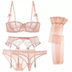 Lindo Conjunto com 5 peças. Ligas, Sutiã, Calcinha, Tanga e Meias 7/8 - loja online