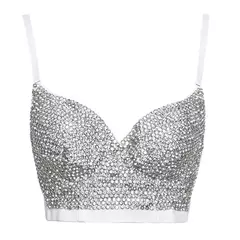 Espartilho de strass brilhante para mulheres, sutiã push up, tops para boate e festa, roupas femininas sexy