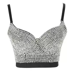 Espartilho de strass brilhante para mulheres, sutiã push up, tops para boate e festa, roupas femininas sexy - Jouet