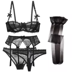 Lindo Conjunto com 5 peças. Ligas, Sutiã, Calcinha, Tanga e Meias 7/8 - comprar online