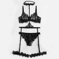 conjunto de renda lingerie conjunto com gargantilha-preto - comprar online