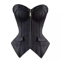 Imagem do Sapubonva-Esparlho Overbust Listrado Preto para Mulheres, Sexy Strapless Bustier