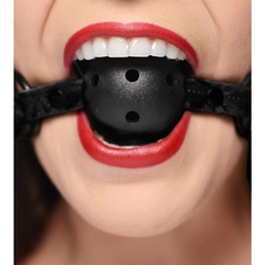 Mordaça Black Ball Gag em Couro com Bola - Essence Toys - Jouet