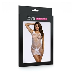 Mini Vestido Sensual Branco em Renda e Arrastão com Alça - Eva Intimate - Jouet