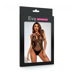 Body Sensual Preto Sem Manga Renda e Arrastão com Decote - Eva Intimate - Jouet